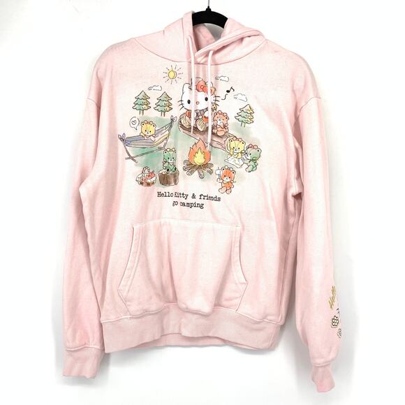 Hello Kitty Camping Pullover Hoodie Graphic Sweatshirt Womens Sz Small Pink - Picture 1 of 6